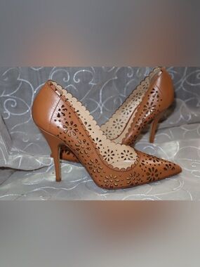 kate spade Tan Floral Laser-Cut Pointed Toe Pumps